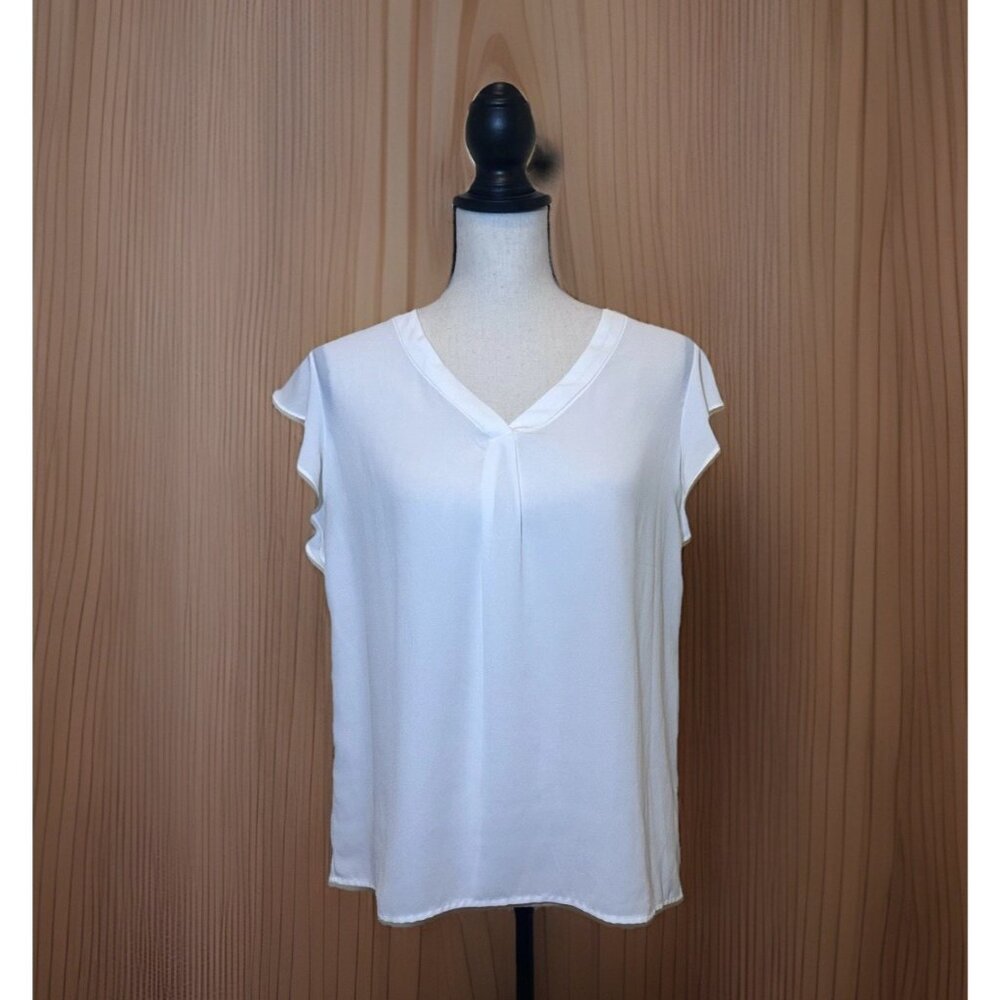 Philosophy Top Women’s Small White Flutter Sleeve V-Neck Blouse